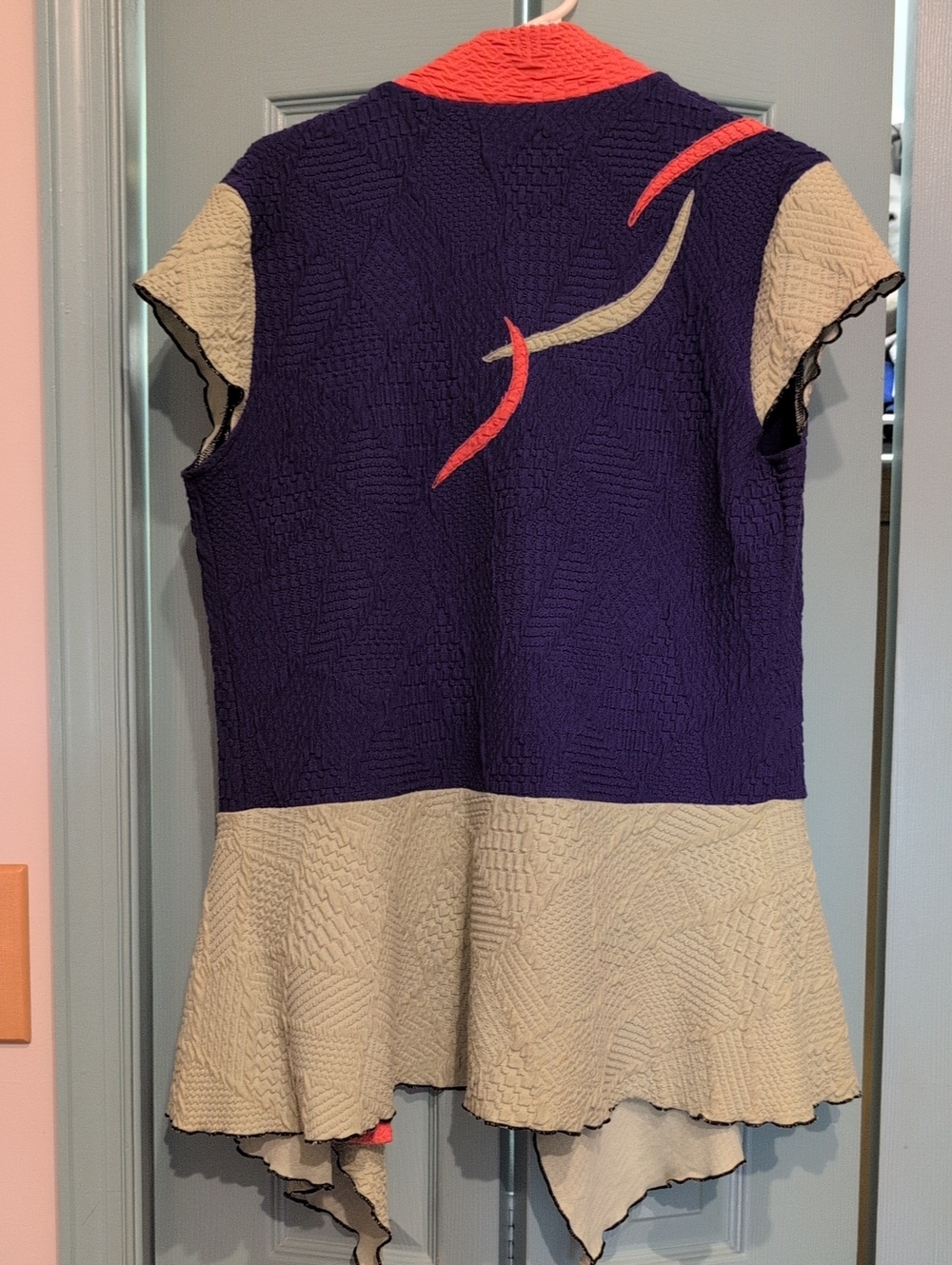 Shani Purple and Celery Sleeveless Textured Tunic with Coral Accents